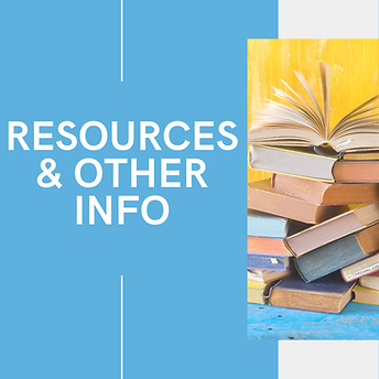 Photo of books with text "Resources and Other Info"